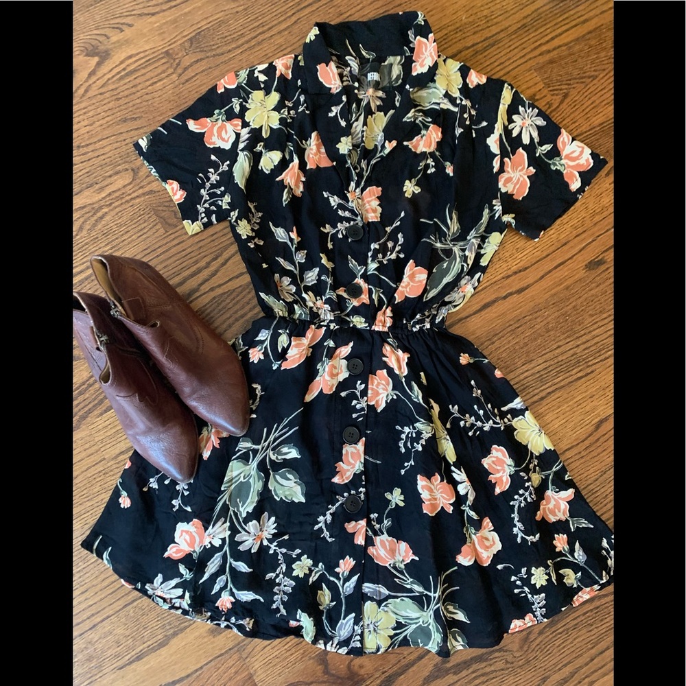 Reformation Black Floral Mini Dress